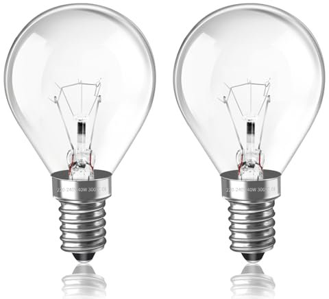 Caldarax 2 Stück Backofenlampe E14 G45 230V, Bis 300°C Hitzebeständiges, 2700K Warmweiß Backofen Birne, 77MM * 45MM, Dimmbar Globe Klar Lampen, Backofen Glühbirne E14 für Ofen, Lava Lampe