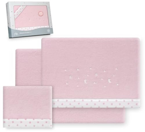 Interbaby - Juego Sabanas Cuna 60x120 Poliester 100% | Sabana Cuna Coralina, Cálida | Incluye Sabana Bajera, Encimera y Funda de Almohada | Ideal para Invierno | Estrella Luna Rosa