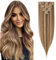 Rich Choices Clip in Extensions Echthaar 8 Stück Clip Extensions 50cm #4/27 Blonde Strähnen Unsichtbare Haarverlängerung Echthaar Clip ins Remy Seidig Gerade Natürlich - Dünne Tressen