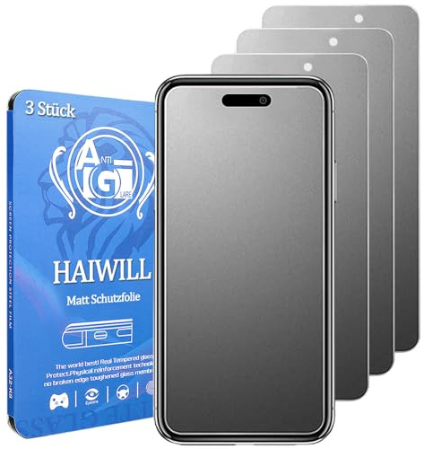 HAIWILL 3 Stück Matte Schutzfolie für iPhone 16 Plus Matt Schutzglas | 9H Glasschutz Blendschutz Anti-Fingerabdruck Matt Displayschutzfolie für Apple iPhone 16 Plus, 6.7”