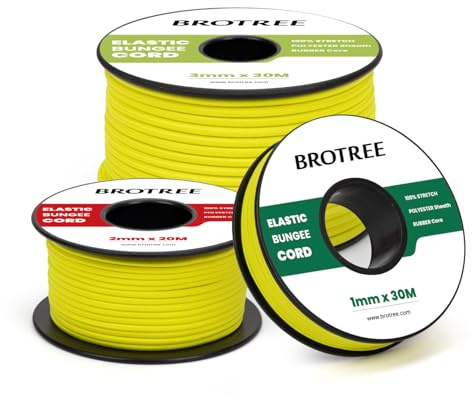 Brotree Gummiband Gummischnur 1mm x 30m Gummikordel Elastische Schnur für Armbänder, Halsketten, Nähen, DIY, Handwerk, Schmuck, Zelt, Rucksack - Neongelb