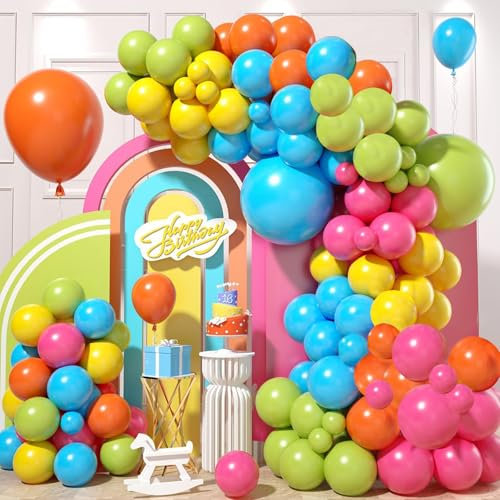 Kit Arco Palloncini Arcobaleno, 114 Pezzi Ghirlanda Palloncini Colorati Misti con Palloncini Rosa Arancia Giallo Verdi Bluey, Arco Di Palloncini Colori per Addobbi Compleanno, Carnevale, Matrimonio
