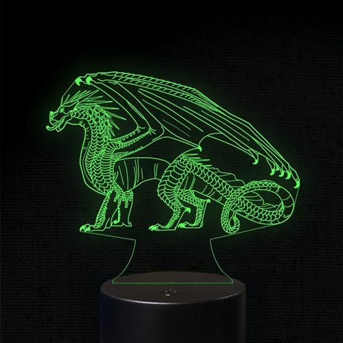 INDIGOS UG - 3D LED Nachttischlampe - Drache - Touch-Nachtlicht - 3D-LED-Lampe Illusion, Geschenk - Weihnachten Geburtstag Junge - Mädchen Nachtlicht