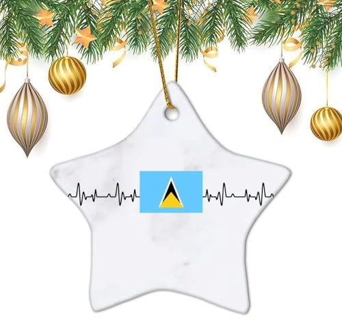 St. Lucia Flagge, Herzschlag, Weihnachtsdekoration, St. Lucia, Baumdekoration, personalisierbar, Weihnachtsschmuck, Andenken, Weihnachtsgeschenk für Mädchen, Jungen, Anhänger, Souvenir-Ornamente