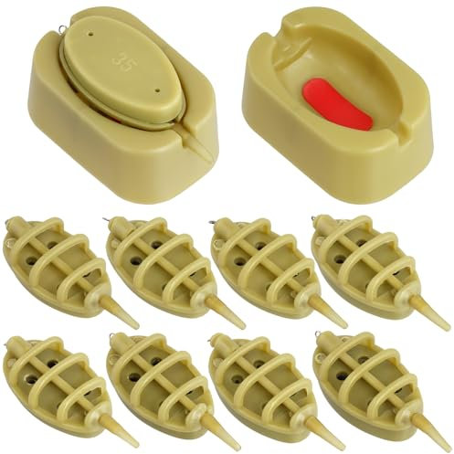 QWORK® 8 Pieces Inline Method Feeders for Carp Fishing with 2 Quick Release Mould, 15g 20g 25g 35g 30g 40g 50g 60g