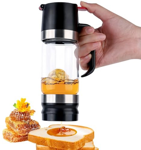 bssmmai Pot a Miel en Verre 9 Oz Anti-Goutte, Pot de Miel, Pots à Miel Distributeur Miel, Distributeur de Miel en Verre, Distributeur de Sirop avec PoignéE (Noir)