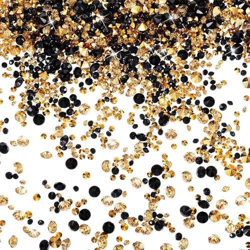 10000 Stück Klare Streukristalle Schwarz Und Gold Strasssteine Für Hochzeitstisch-Streuer Acryl Diamanten Tischdekoration Hochzeit Kristalle Für Vasenfüller Party(3 Mm, 4 Mm, 6 Mm)