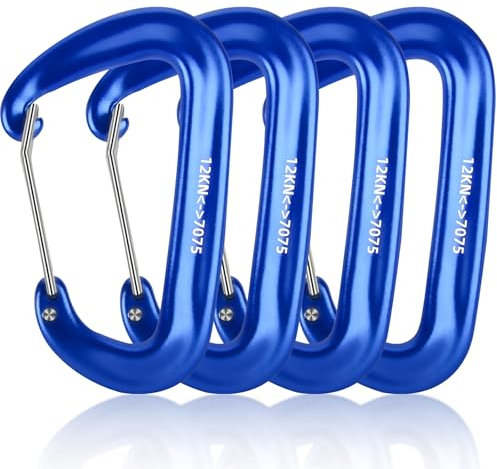 4 Stück Schwerlast Alu Karabiner, Karabiner, Aluminiumkarabiner, Aluminium Schlüsselanhänger, Alu Karabinerhaken für Camping, Wandern, Angeln (Blau)