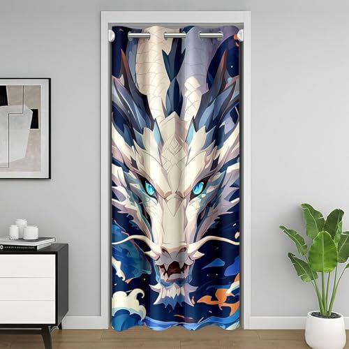 Loussiesd Drache Türvorhang 86x203cm Ozeandrache Isolierter Wärmevorhang für Kinder Mädchen Jungs Wildlife Vorhang Wild Tier Zimmer Divider Zimmer Dekor Blau