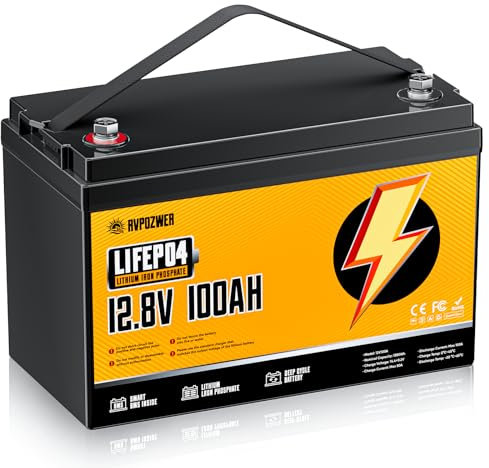 Rvpozwer 12V 100Ah LiFePO4 Battery, Built-in 100A BMS, 18000 Deep Cycles, 1280Wh, Low Temp Protection Lithium Iron Phosphate Battery for Home Energy, RV, Trolling Motor, Marine, Solar, Off-Grid