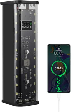 Tuxxjzm Herausnehmbare Akku-Hülle, 22,5 W Ladebatterien, transparent, tragbar, 2 USB-Anschlüsse, Powerbank-Hülle