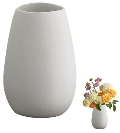 Vase en Céramique Blanc Décoratif 17cm - Moderne Vase à Fleurs, Vases Ceramique pour Fleurs, Herbe de la Pampa, Décoration de Table Moderne, Petit Joli Vases pour Maison, Salon, Bureau