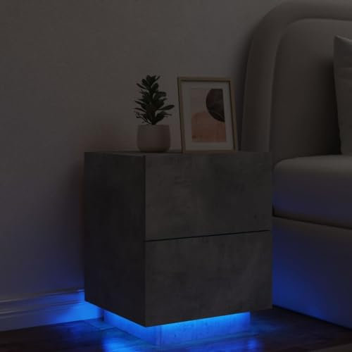 NQJIBUE Article-Table de Chevet avec Lumières LED Béton Gris Bois d'ingénierie Tables Tables de Chevet