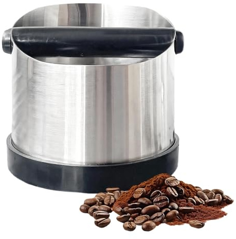 Dulynva 700ml Abklopfbehälter für Siebträger Edelstahl Kaffeesatz Abschlagbehälter Espresso Coffee Knock Box mit Abnehmbarer Klopfstange und Rutschfeste Gummibasis, für Sage Ninja Zubehör, Silber