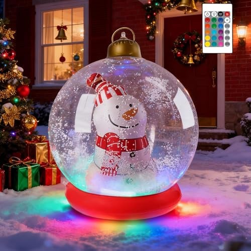 Aufblasbare Weihnachtskugeln, Afenau 60CM Weihnachtskugeln Outdoor Groß Beleuchteter, 16 Farben WeihnachtskugelnAufblasbar, PVC Große Weihnachtskugelns für Draußen Garten Ferien Dekorationen