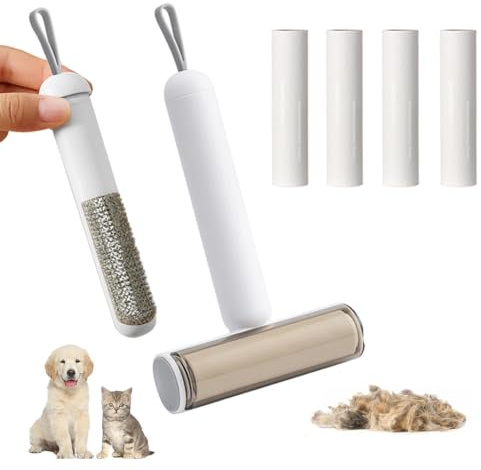 3-in-1 Pet Hair Remover Roller, Comes with a reusable rake and hair removal brush，5 Refills for Dog & Cat Owners Three in one pet hair removal roller(5 Pack/200 Sheets Easy Peel Sheets)