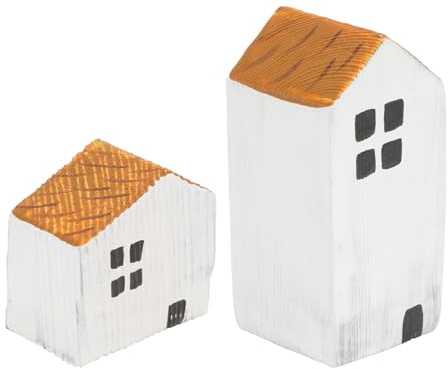 HAKIDZEL 2 Stück Holzhaus Deko Kleine Tischdekoration aus Hochwertigem Holz Kompakt Kreative Einfache Hausform Stilvolles Zimmerornament für Wohnzimmer und Kinderzimmer