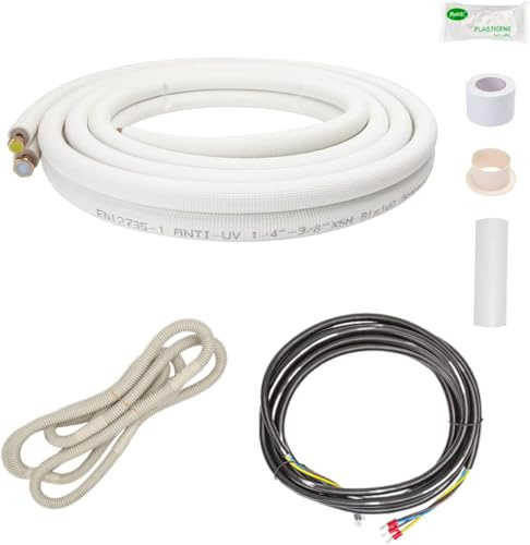 Wostore 2 tubi in rame da 5 metri, 1/4+3/8, tubi per refrigerante, tubi in rame isolati per kit di montaggio da 9000/12000 BTU