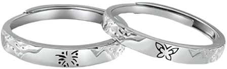 RDSGYZ Partnerringe Silber 925 Verstellbar, Hochzeit Ringe Frauen Männer Feuerwerk und Schmetterling Verlobungsringe Paarringe für Sie und Ihn Set