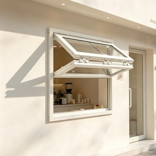 Aeration Fenêtre à Guillotine Double Repliable Fenêtre Coulissante en Aluminium Pliable avec Verre Renforcé et Verrous pour Food Trucks Cuisines et Bars(Wit,WxH 44x48in/111.7x121.9cm)