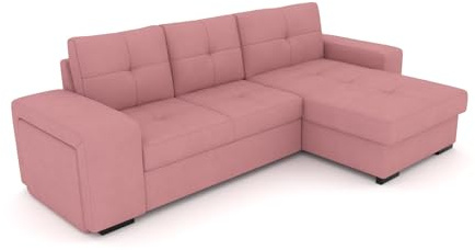 foamnova Ecksofa 3-Sitzer mit Recamiere, Flachgewebe, Rosa, integrierter Hocker, Eckcouch, Polstersofa für Wohnzimmer, Sitztiefe 124 cm, Sitzhöhe 45 cm, B 268 x T 156 x H 73 cm