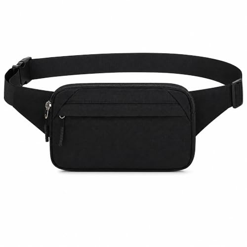 Bauchtasche Gürteltasche Laufen Hüfttasche für Damen Herren, Nylon Sporttasche mit Verstellbare Träger & Reißverschluss für Sport Laufen Reise Fahren Wandern (Schwarz)