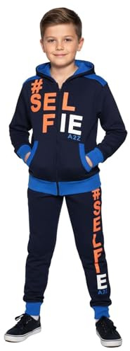 A2Z 4 Kids Girls Boys #SELFIE Tracksuit Hoodie & Joggers Outfit Set Top & Bottom - T.S Selfie 01 Navy 13-14