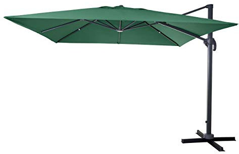 Mendler Gastronomie-Ampelschirm HWC-A96, Sonnenschirm 3x3m (Ø4,24m) Polyester Alu/Stahl 23kg drehbar - dunkelgrün