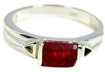Gemsyogi Damen Herren Unisex - 0,925 Sterling-Silber 925 Smaragdschliff Red Rubin
