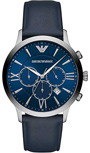 Emporio Armani Watch for Men, Chronograph Movement, 43 mm Silver Stainless Steel Case with a Leather Strap, AR11226