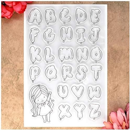 Kwan Crafts ABC Luftballons Mädchen Englisch Alphabet Buchstaben Klar Stempel für Kartenherstellung Dekoration und DIY Scrapbooking