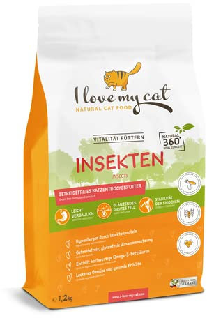 I Love My cat Hochwertiges getreidefreies Trockenfutter mit frischem Insektenprotein und hohem Omega-3-Gehalt für Katzen - Ideal für eine gesunde Ernährung - 1,2 kg