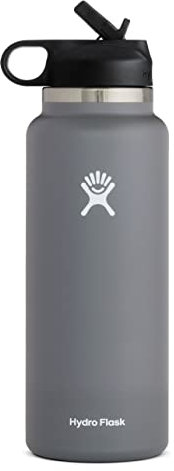 Hydro Flask Wide Mouth Straw Lid - Stainless Steel Reusable Water Bottle - Vacuum Insulated, Dishwasher Safe, BPA-Free, Non-Toxic, Stone, 40 Oz