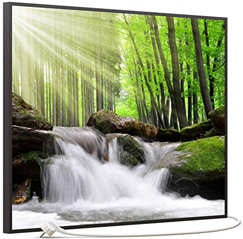 STEINFELD Bild Infrarotheizung mit Thermostat | Made in Germany | viele Motive 350-1200 Watt Rahmen schwarz (500W, 065 Wasserfall Wald)