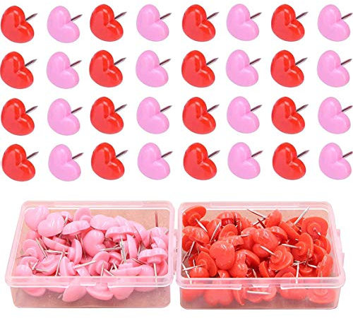 100pcs Cute Heart Push Pins Decorative Pink Drawing Pins,0.47inch Thumb Tacks Cork Board Heart Shaped Thumb Push Pins for Home School Office,Photos Wall Notice Board