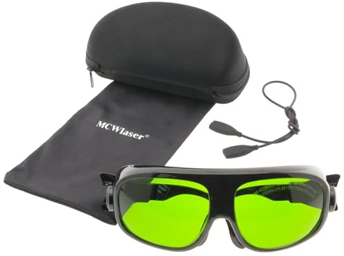 MCWlaser Lunettes de Protection Sécurité Laser 190-470nm & 800-1700nm Laser Safety Goggles OD5+ For ND:Yag Diode Fiber Laser 445nm, 450nm, 455nm, 532nm, 808nm, 980nm, 1064nm Absorption Type EP-8