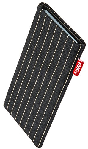 fitBAG Twist Schwarz Handytasche für Apple iPhone 12 / iPhone 12 Pro/iPhone 13 / iPhone 13 Pro Tasche aus Nadelstreifen-Stoff | Hülle mit Reinigungsfunktion | Made in Germany