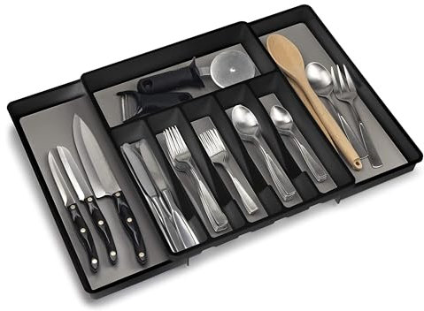 ELTOW Expandable Silverware Drawer Organizer, 8 Compartment Non-Slip & Adjustable Silverware Trays For Kitchen Drawers, Kitchen Organization for Utensils, Cutlery, Flatware Storage - Black