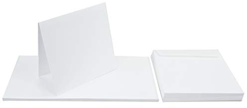 Netuno 50 Faltkarten mit Umschlag Klappkarten Weiß blanko+ quadratische Briefumschläge Weiß Kartenpaket Bastelset blanko Faltkarten + Umschläge quadratisch Karten Set mit Kuverts quadratisch