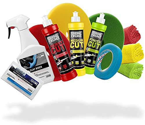 detailmate Kit de polissage pour voiture : Garage Freaks Polish Made by menzerna en Allemagne 250 ml + ValetPRO Clay Rider 500 ml + Pâte de nettoyage ValetPRO bleue + accessoires