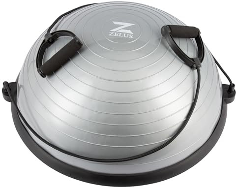 ZELUS Balance Ball Trainer Halber Gymnastikball Φ58*25cm bis 150 KG Balance Ball Halbkugel Rutschfest mit 2 Fitnessbändern für Yoga Fitness, Krafttraining, Gleichgewichtstraining(Grau)