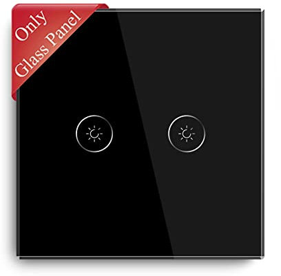 BSEED Touch Lichtschalter Kristall Glasscheibe Glaspanel für 2 Fach Dimmer Schalter Schwarz 86mm