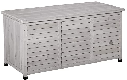 Outsunny Gartenbox, Kissenbox, Aufbewahrungsbox, Aufbewahrungsbox, Gartentruhe, wetterbeständig, Massivholz, 127 x 56 x 60 cm, Grau