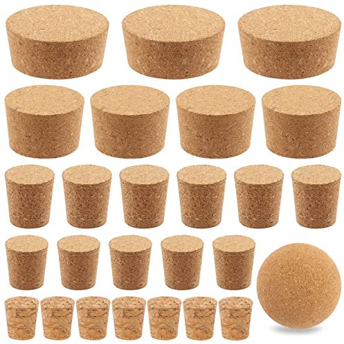 Mardatt 41 Pcs 6 Sizes Wooden Tapered Cork Plugs Assorted Set Natural Soft Wine Bottle Corks for Wine Beer Glass Bottle and DIY Craft Project