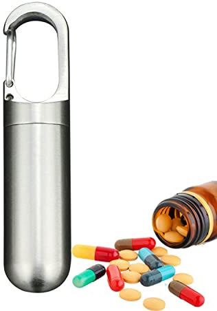 Pillendose Schlüsselanhänger Titan, Wasserdicht Reise Klein Pillenbox, Metall Pillenbehälter Lichtgeschützt, Tablettenbox für Unterwegs, Outdoor EDC Kapsel aufbewahrungsbox