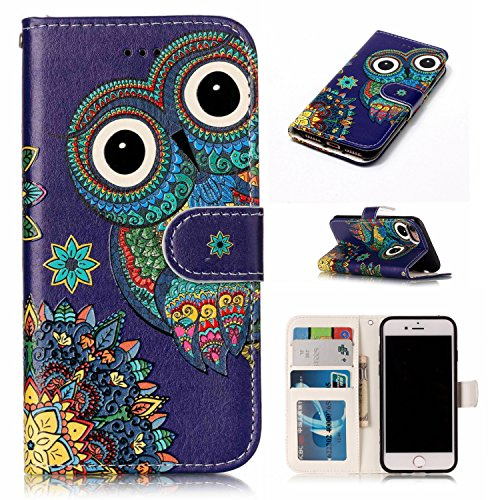 nancencen Gemalte Serie Handyhülle für iPhone 7/8 / SE 2020 Hülle mit Ständer, Premium PU Leder Brieftasche Schutzhülle [Anti-Kratzer] Flip Case Cover Stoßfeste Klapphülle, Eule