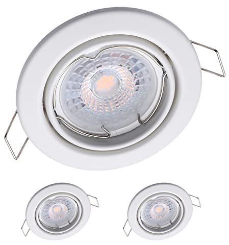 3x Oktaplex Einbaustrahler 3 Stufen dimmbar Dijon Schwenkbar - LED Modul Nizza 4,8W 3000K 230V 380lm Warmweiß 110° - Spots Weiß Lochmaß 68mm
