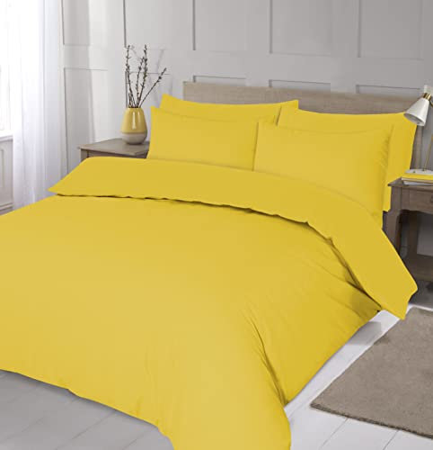 Home Living Bügelfrei, luxuriöses, pflegeleichtes, einfarbiges Bettwäsche-Set mit Bettbezug und Kissenbezügen, Gelb, King-Size-Bett