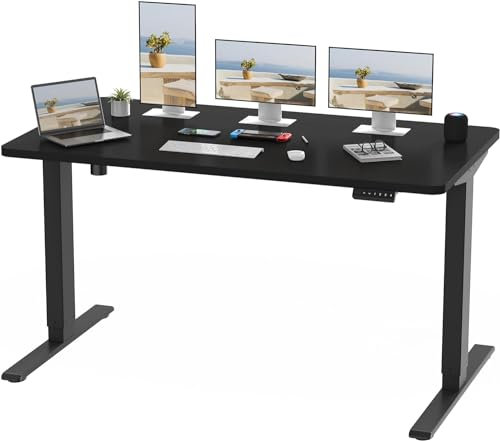 FLEXISPOT 160x80cm Electric Standing Desk Height Adjustable ONE PIECE Sit Stand Up Desk with Memory Smart Pannel (Black Frame+Black Desktop)