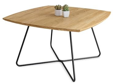 Lumarc Matera, Couchtisch Handgefertigt aus Massivholz Eiche Geölt und Stahl im Modernen Industrial Minimalistisch Design, Schwarz, Quadratisch, 70x70x40 cm
